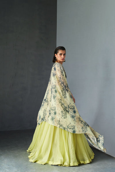 Mint Green Skirt & Blossom Cape Set