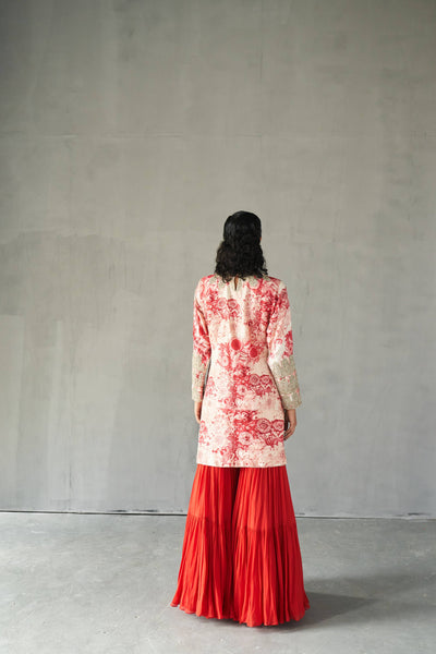 Champagne Red Blossom Kurta Sharara Set