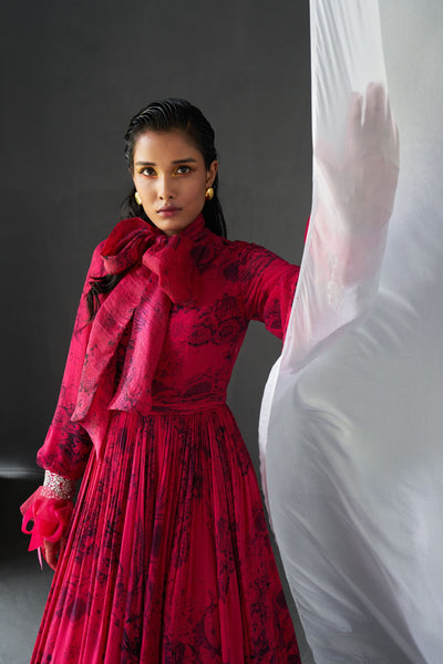 Fuchsia & Black Blossom Bow Gown