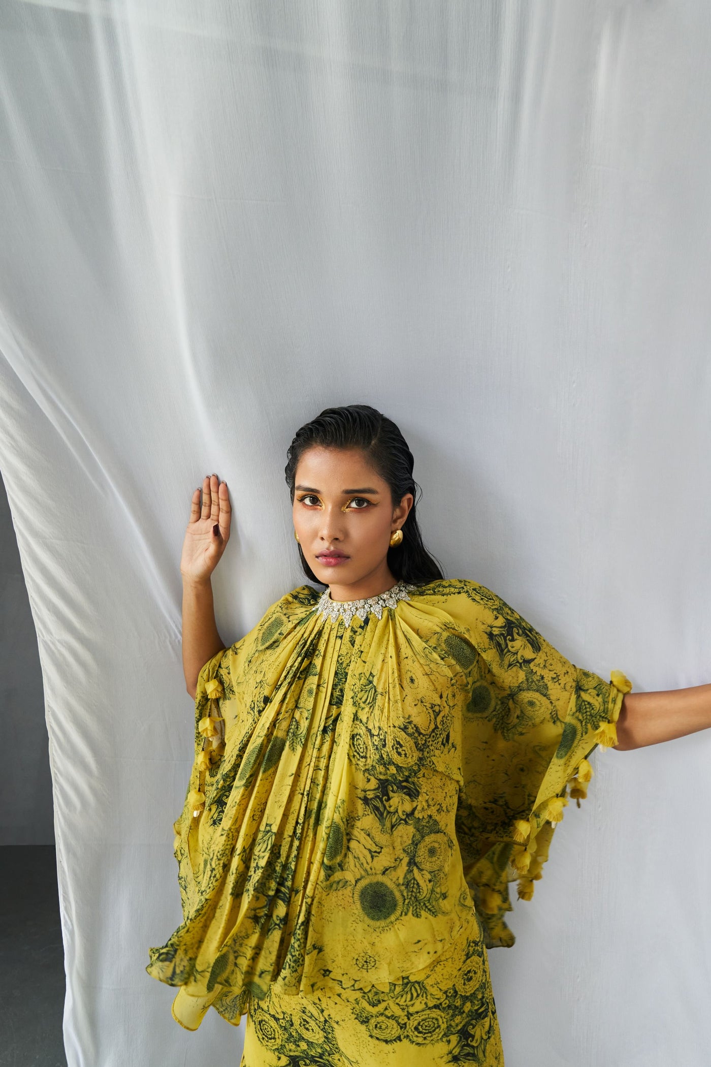 Mustard & Black Ponchu Garara Set