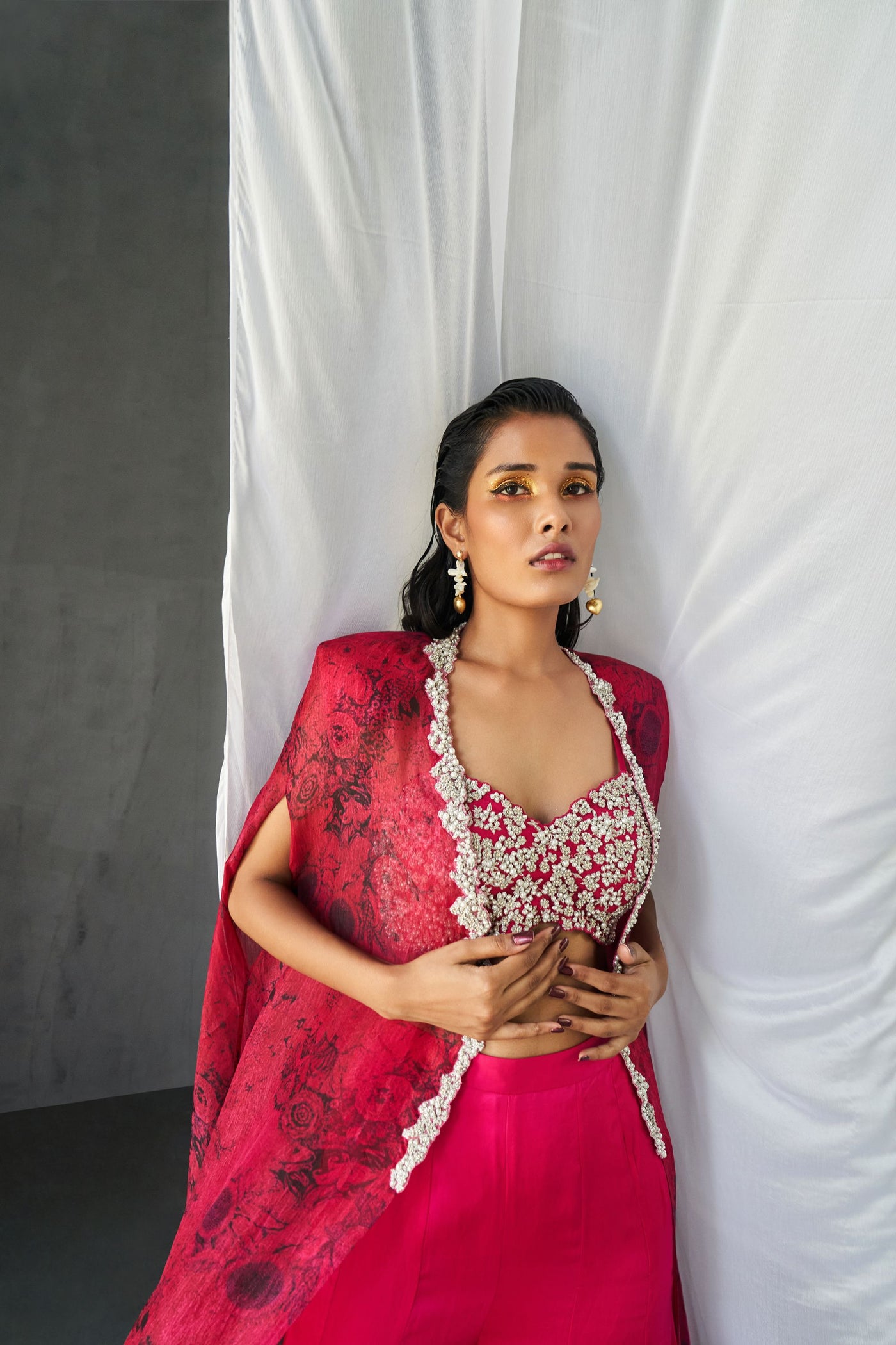 Fuchsia Blossom Cape & Sharara Set