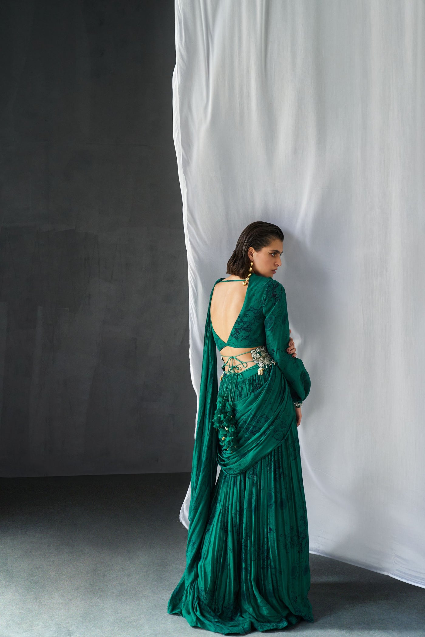Teal Blossom Palazzo Saree