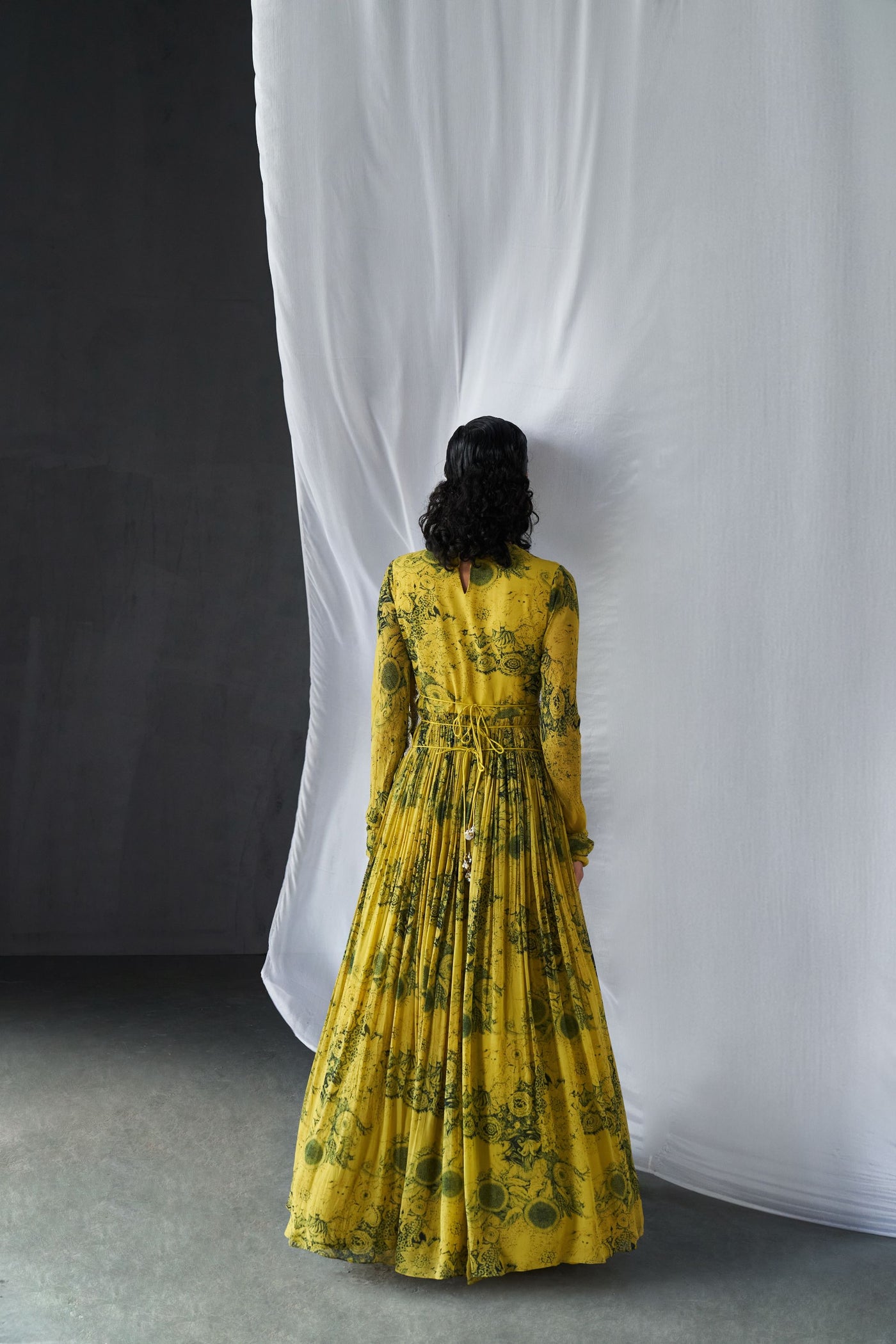 Mustard & Black Blossom Potli Button Anarkali