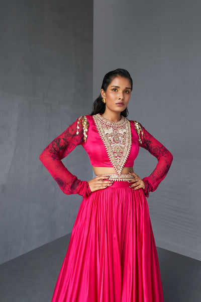 Fuchsia Lehenga & Embroidered Blouse Set