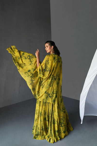 Mustard & Black Cape Skirt Set