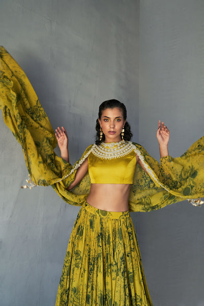 Mustard & Black Cape Skirt Set