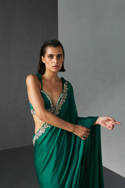 Teal Green Bustier & Saree
