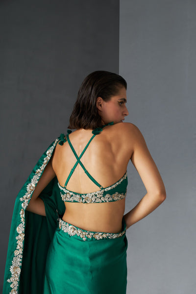 Teal Green Bustier & Saree