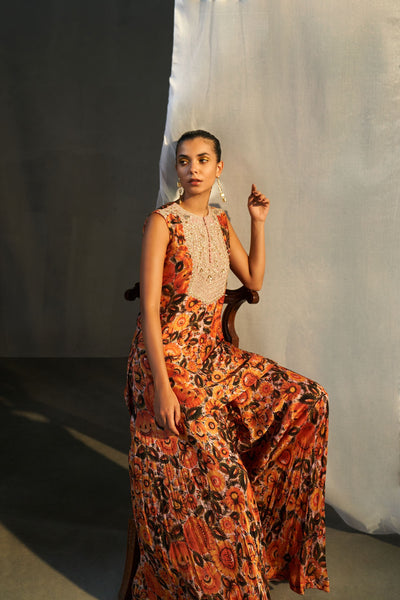 Floral Kurta with Embroidered Yoke  & Sharara Set