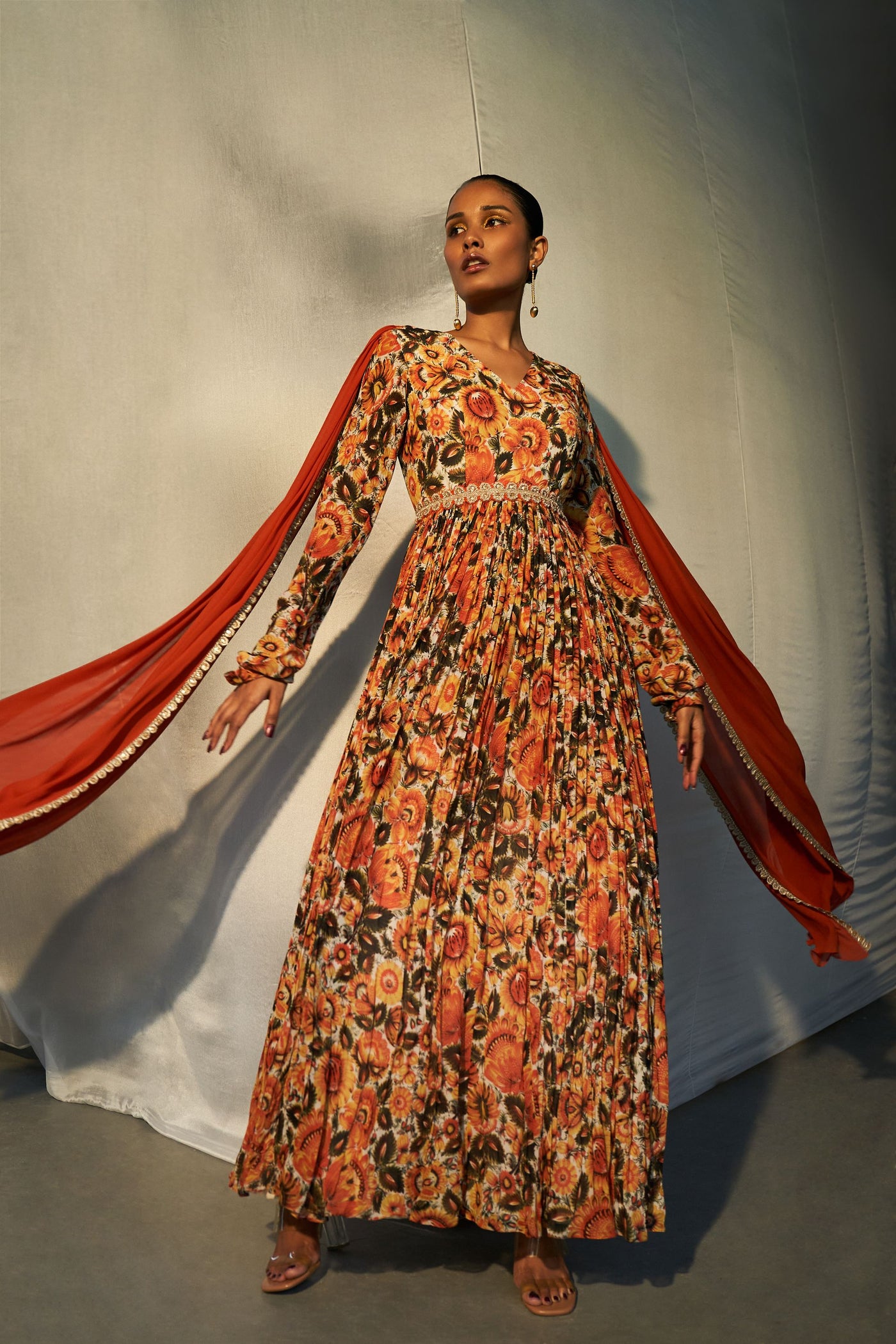 Haldi Floral Georgette Print Anarkali
