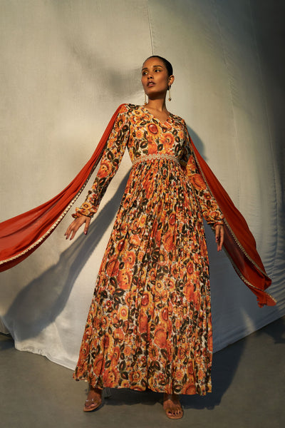 Haldi Floral Georgette Print Anarkali