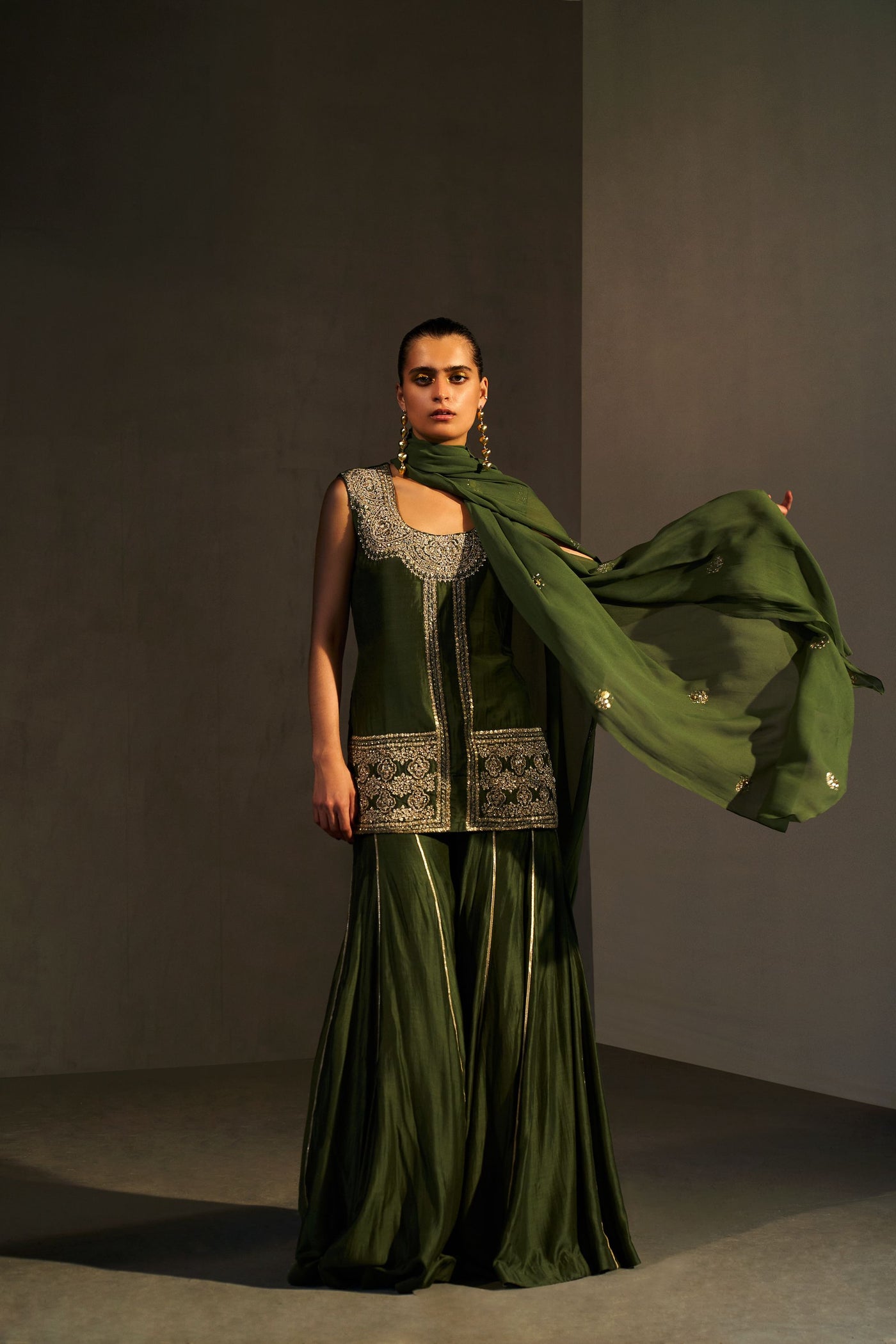 Green Embroidered Kurta & Gotta Sharara Set