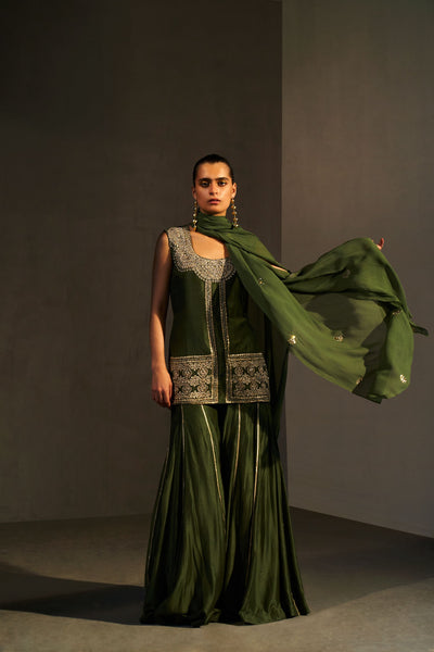 Green Embroidered Kurta & Gotta Sharara Set
