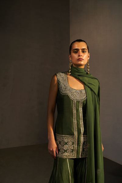Green Embroidered Kurta & Gotta Sharara Set