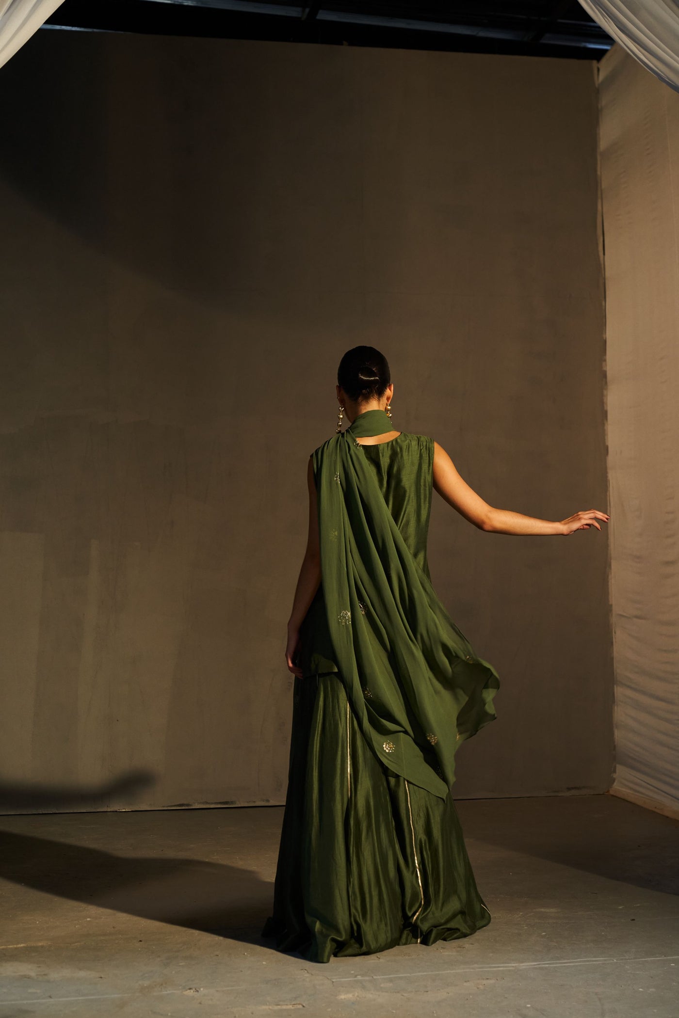 Green Embroidered Kurta & Gotta Sharara Set