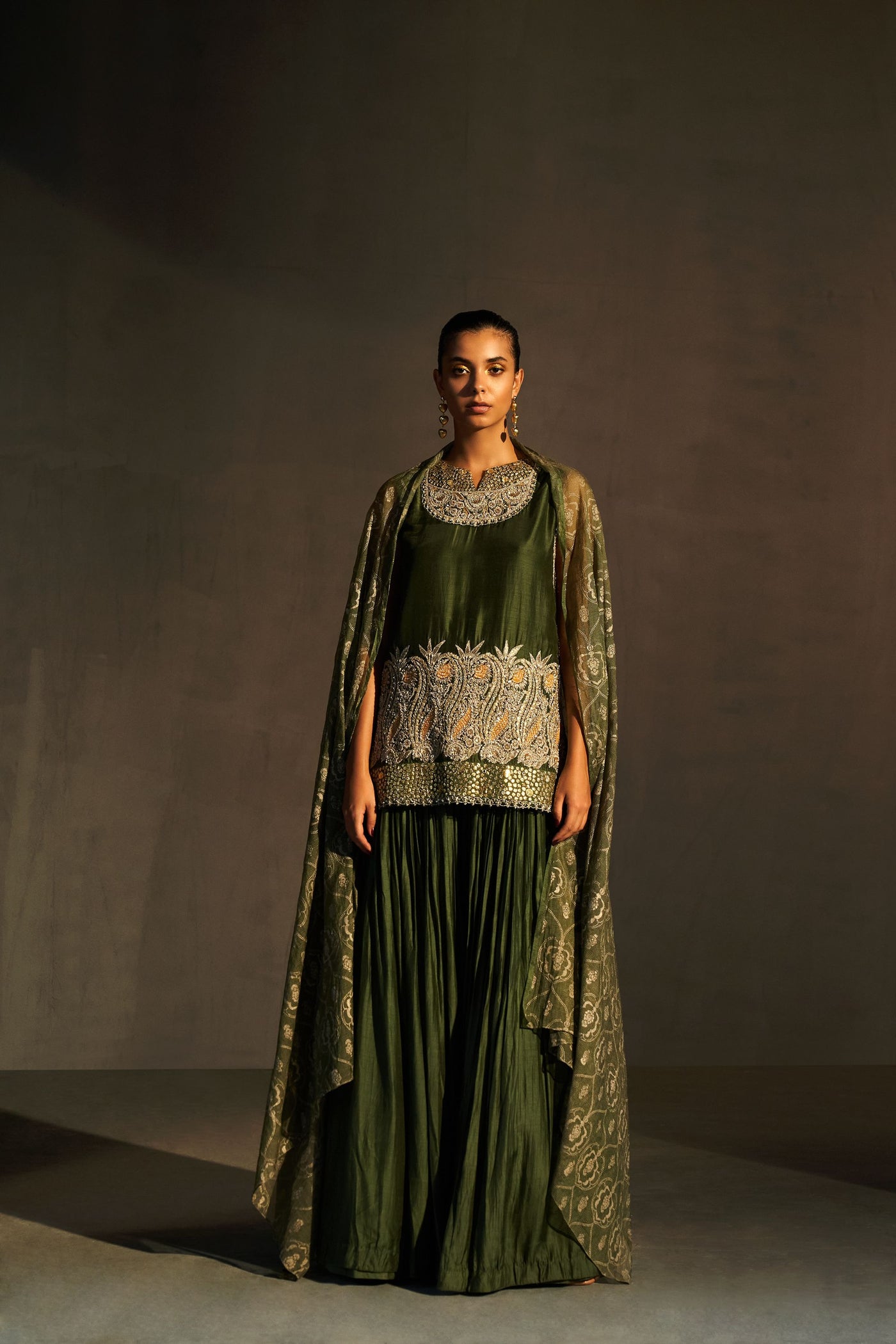 Green Embroidered Kurta & Sharara Set