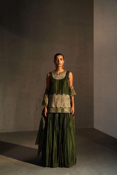 Green Embroidered Kurta & Sharara Set