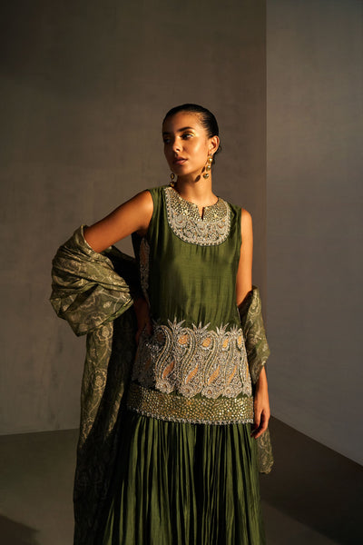Green Embroidered Kurta & Sharara Set