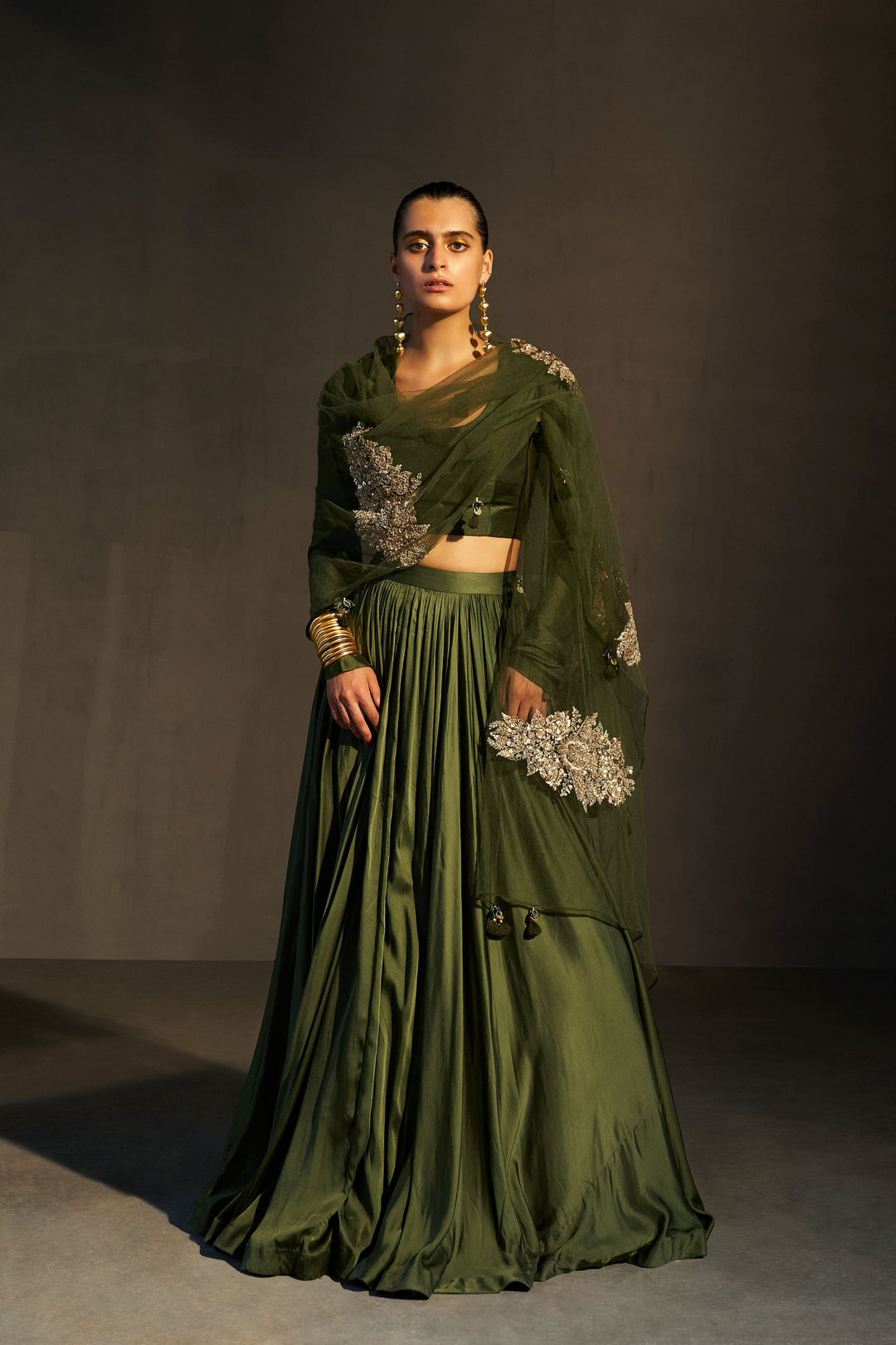 Green Lehenga & Blouse with Embroidered Dupatta