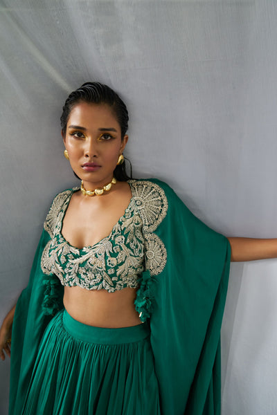 Teal Green Lehenga Cape Set