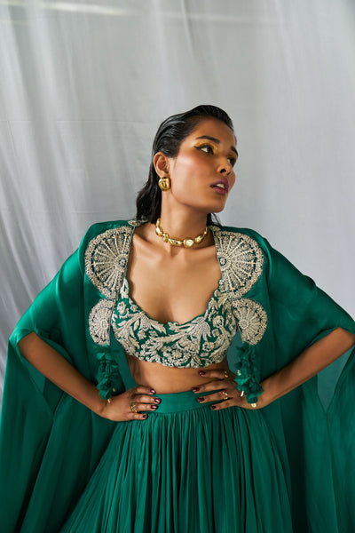 Teal Green Lehenga Cape Set
