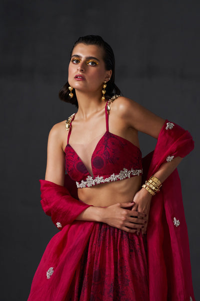 Fuchsia & Black Bustier Skirt Set