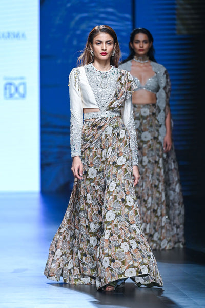 Abstract Floral Palazzo Saree Set