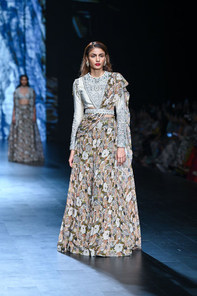 Abstract Floral Palazzo Saree Set