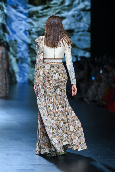 Abstract Floral Palazzo Saree Set