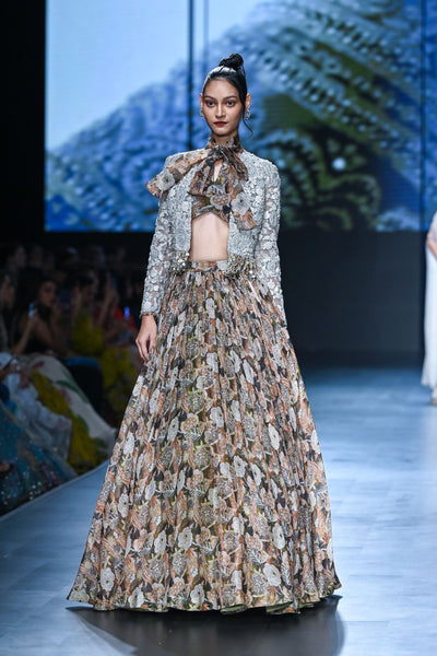 Abstract Floral Skirt & Jacket Set