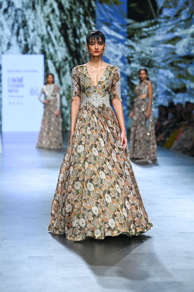 Abstract Floral Belted Anarkali