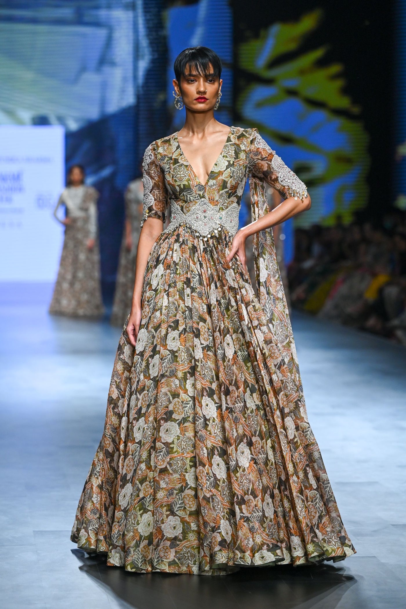 Abstract Floral Belted Anarkali