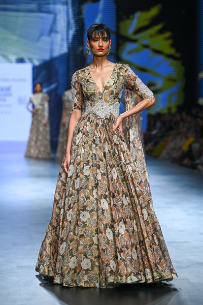 Abstract Floral Belted Anarkali