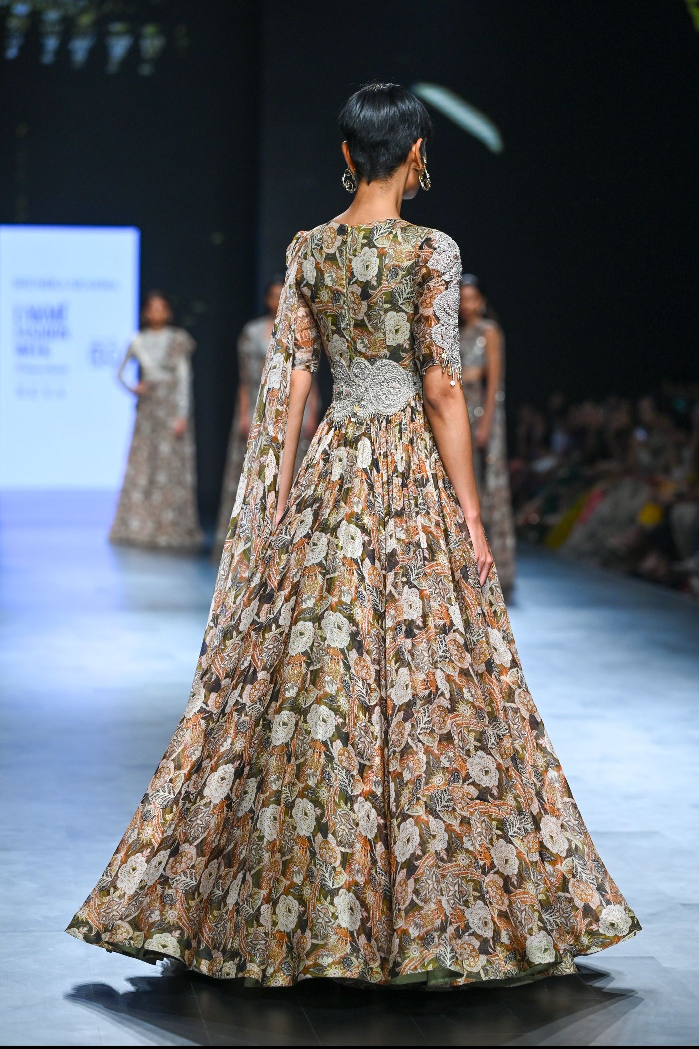 Abstract Floral Belted Anarkali