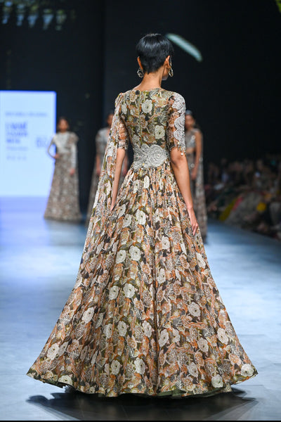 Abstract Floral Belted Anarkali