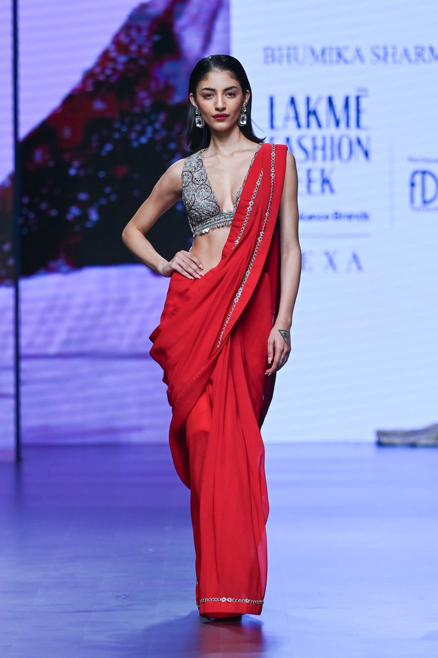 Red 6 Yard Saree with Embroidered Blouse