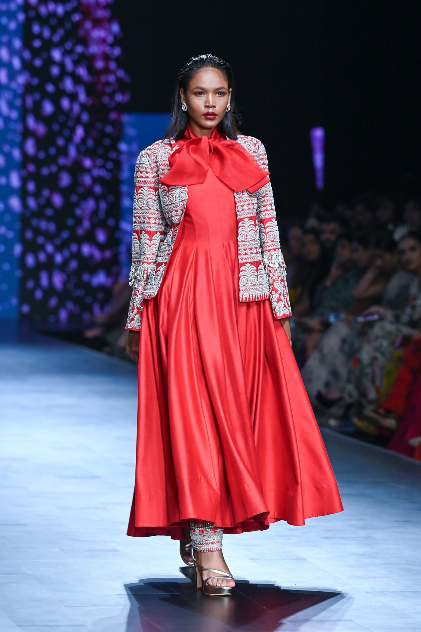 Retro Red Bow Anarkali with Jacket