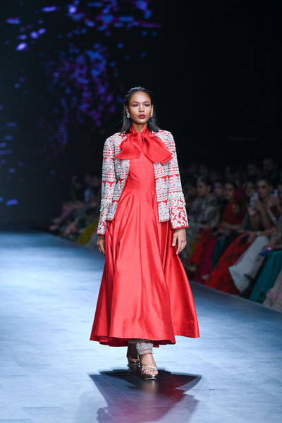 Retro Red Bow Anarkali with Jacket