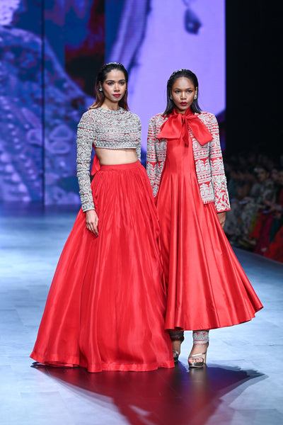 Retro Red Bow Anarkali with Jacket