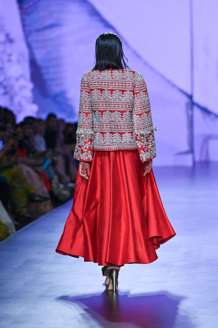 Retro Red Bow Anarkali with Jacket