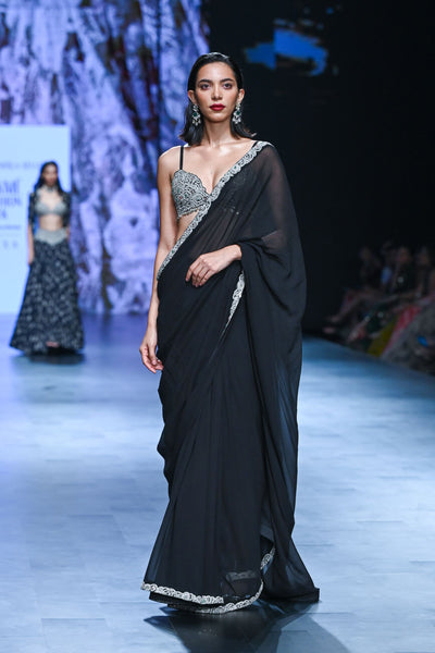 Black 6 Yard Embroidered Saree