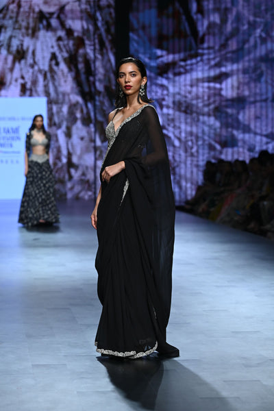 Black 6 Yard Embroidered Saree