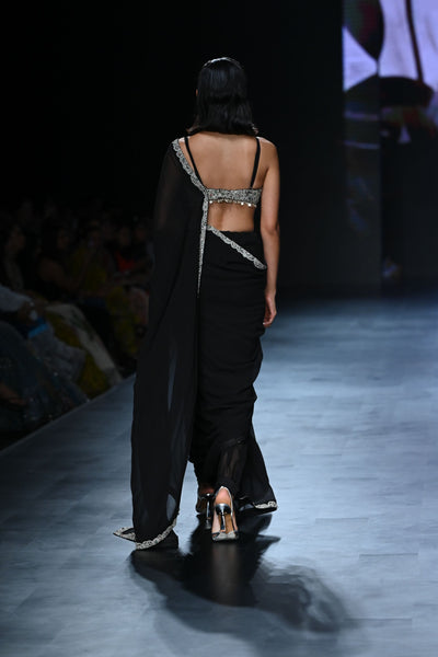 Black 6 Yard Embroidered Saree