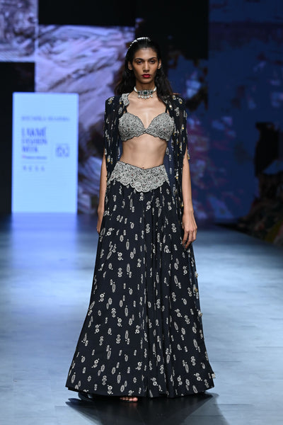 Black Floret Lehenga & Cape Set