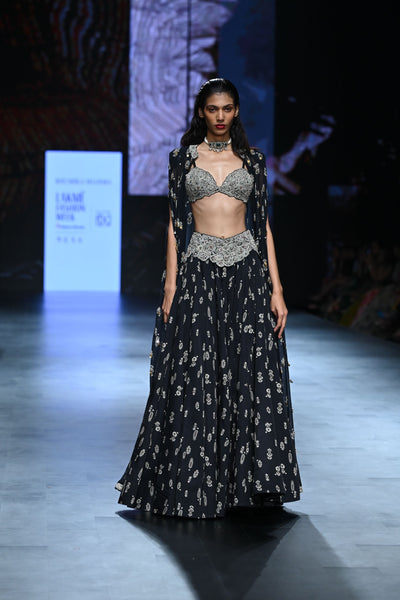 Black Floret Lehenga & Cape Set