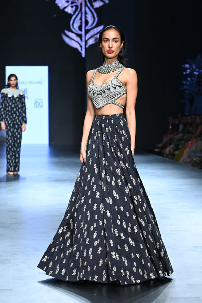 Black Floret Lehenga Set