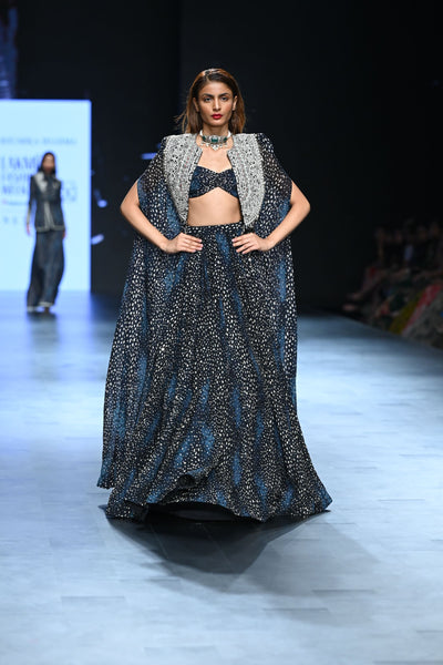 Rosette Embroidered Cape & Skirt Set