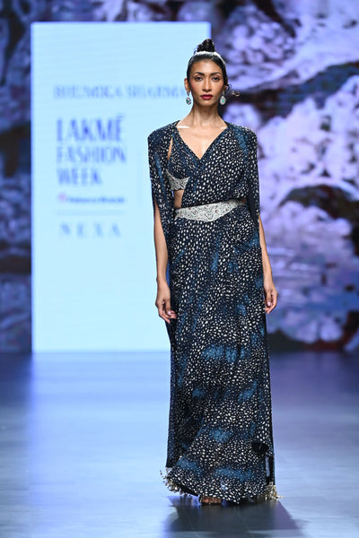 Rosette Belted Cape Saree