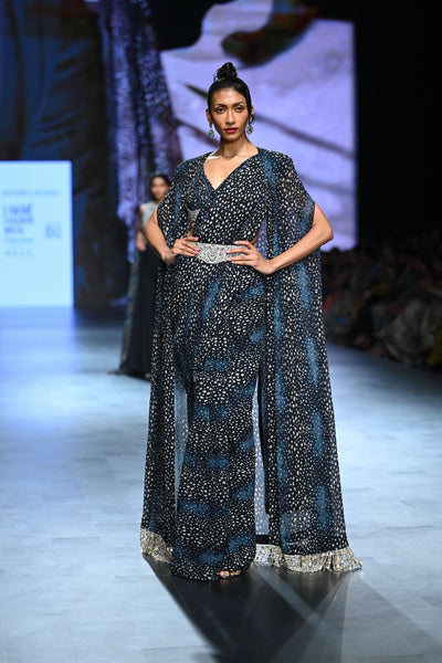 Rosette Belted Cape Saree