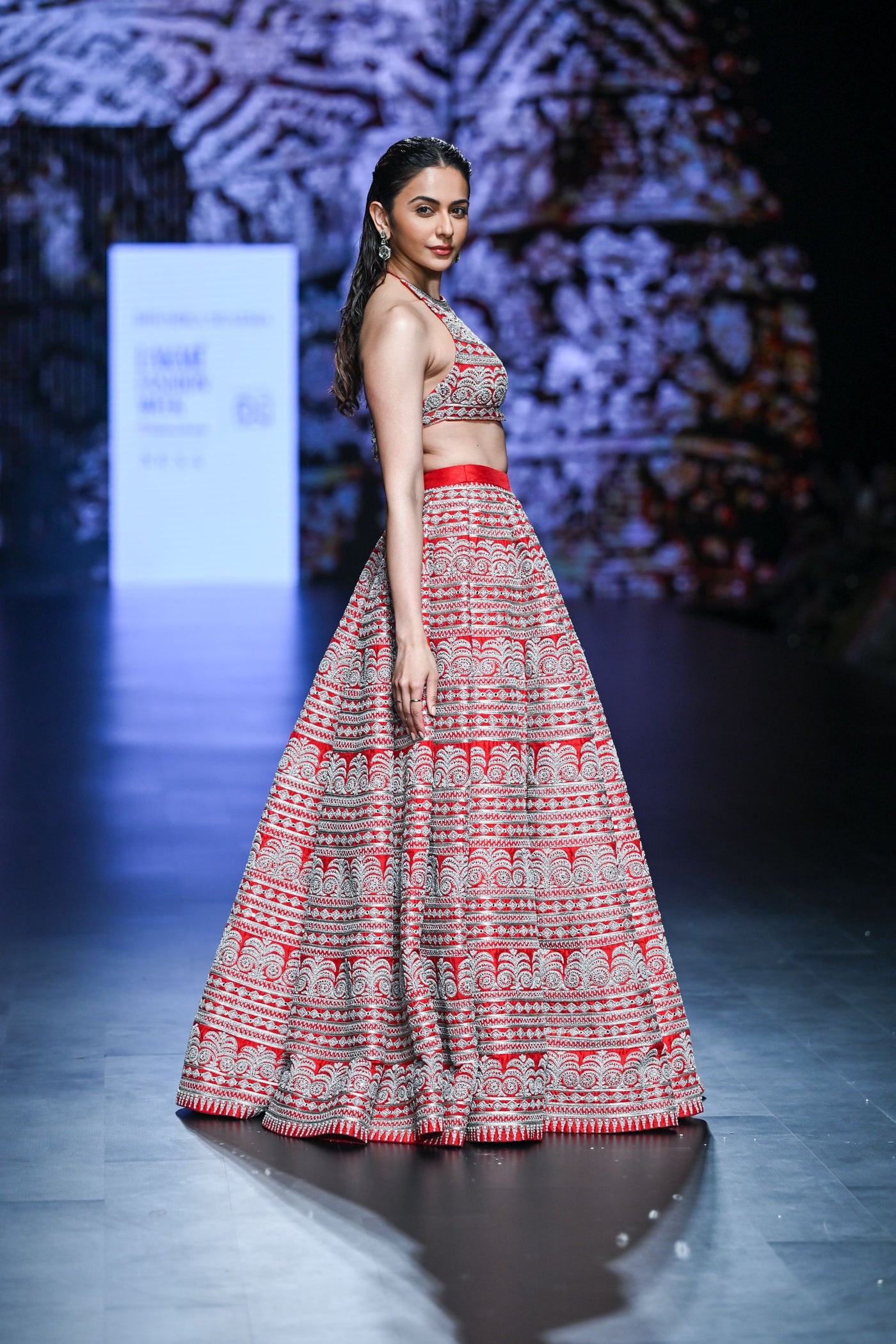 Red Geometric Heavy Lehenga Set